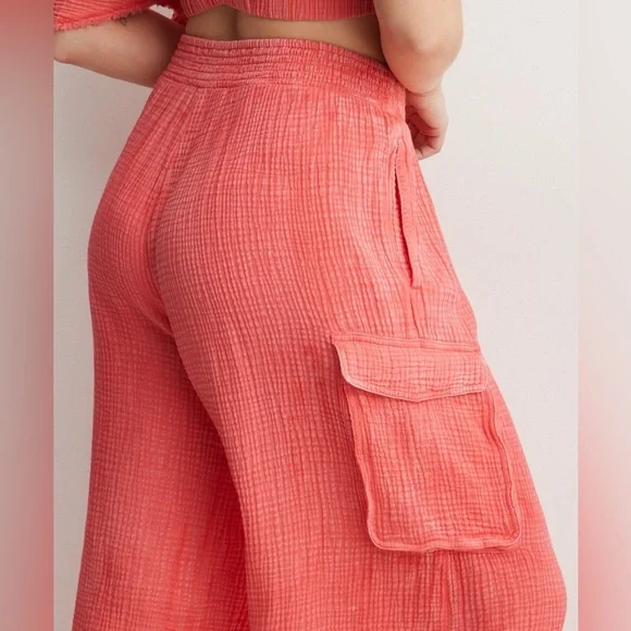 Aerie Women’s Haute Coral Gauzy High Waisted Cargo Pants, Size XS - Picture 5 of 13